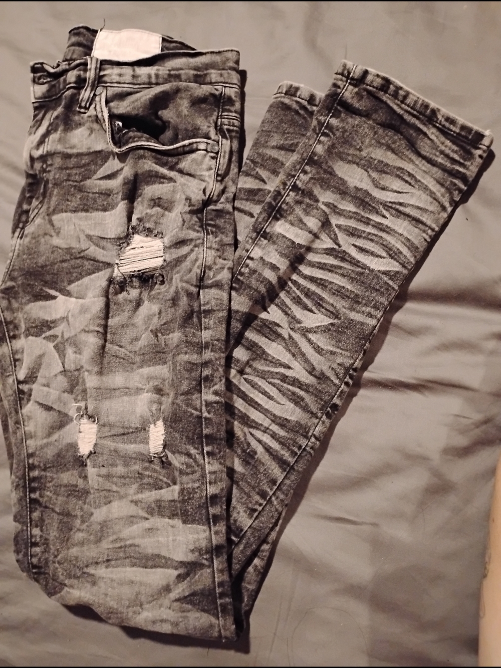 Evolution - Dark Grey Zebra-Print Distressed Skinny Jeans (Gender Neutral)